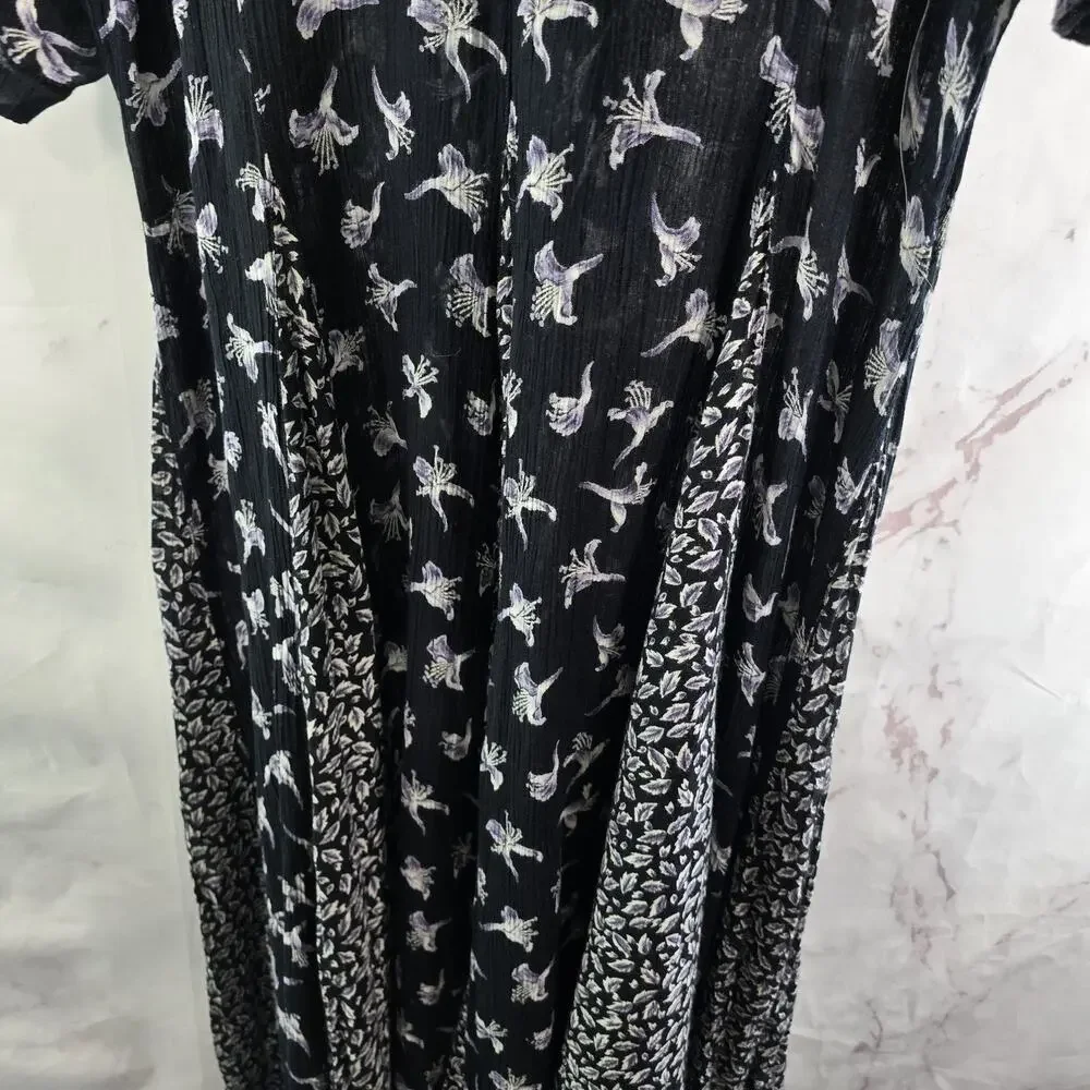 Vintage 90s Dress Womens Medium Black Blue Maxi Midi Floral Witchy Ditzy Micro - Picture 7 of 11